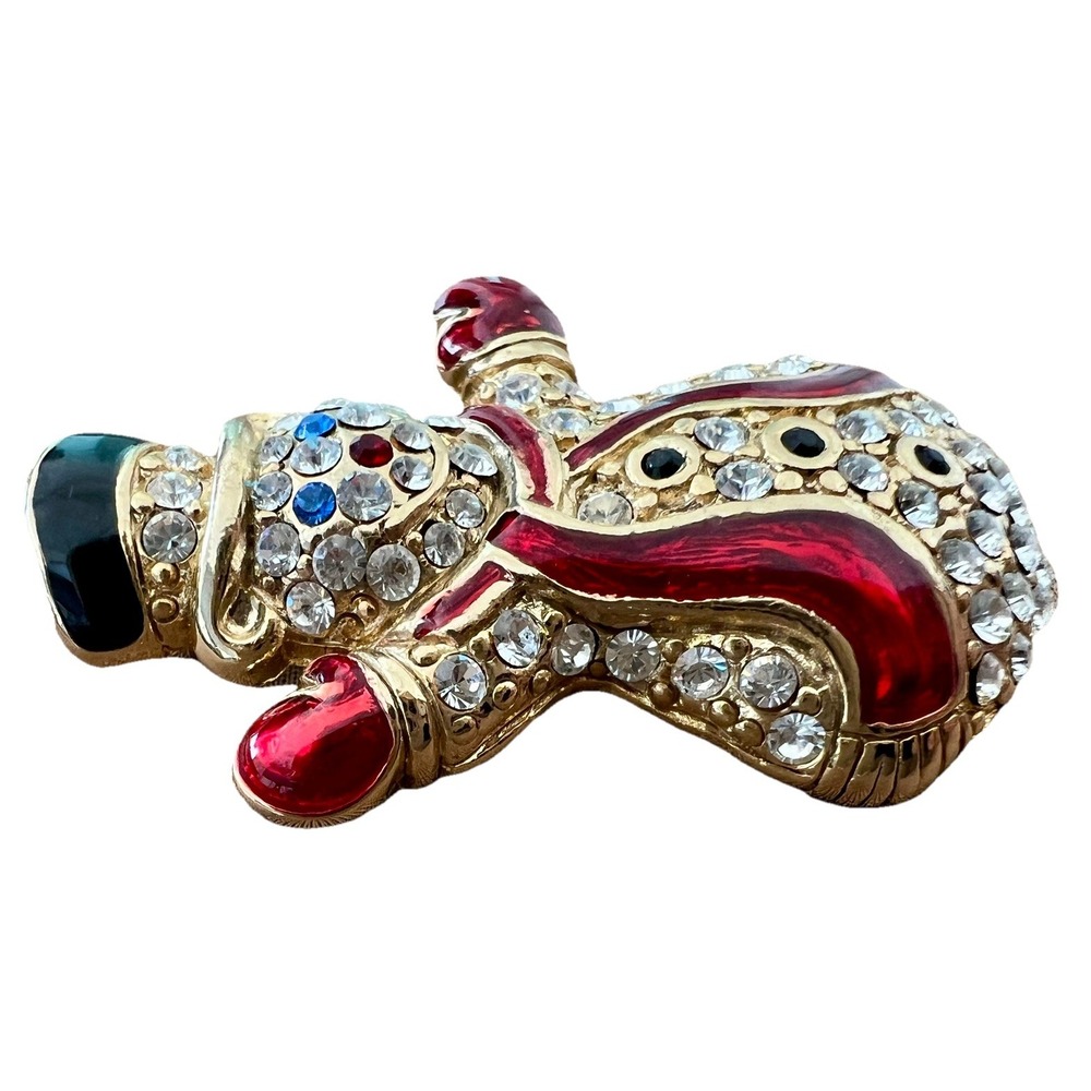 Vintage Monet Signed Red Enamel and Gold Tone Rhinestoned Snowman Pin/Brooch - Picture 5 of 7